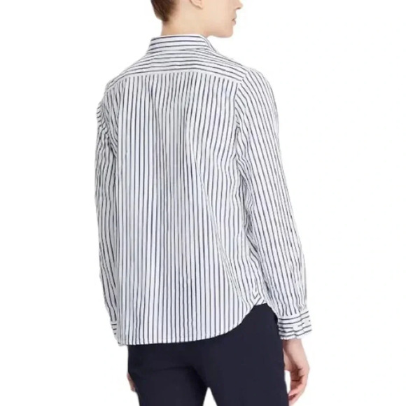 LAUREN RALPH LAUREN | Navy/White Long Sleeve Striped Button Up Cotton Shirt L - Picture 2 of 10